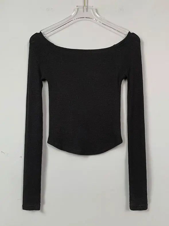 Sexy Slash Long Sleeves Cropped Top